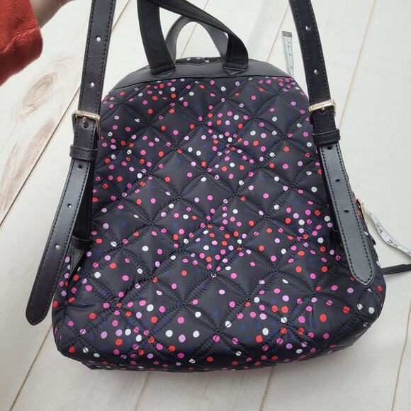 Kate Spade Karissa large nylon quilted backpack polka dot black festive - Picture 5 of 13